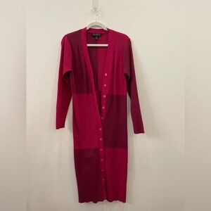 Eloquii Women's Two-Tone Pink Long Sleeve Cardigan Dress
